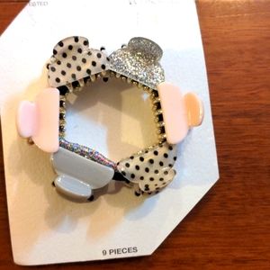 Time & Tru Hair Elastics & Clippies Bundle Pink Black Silver Gray & Polkadot NWT